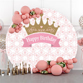 Krone Und Rosa Banner Glücklich Geburtstag Runden Hintergrund